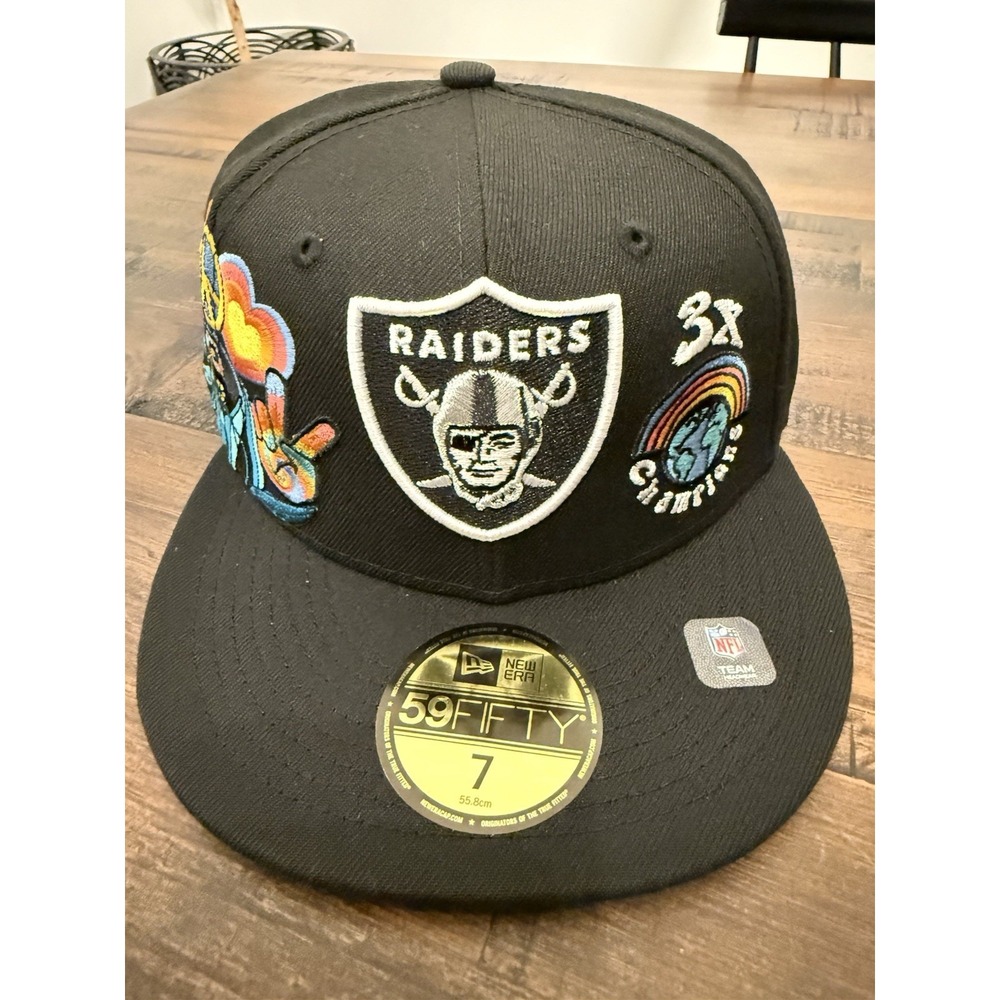 New Era 59Fifty Las Vegas Raiders Groovy Bloomin Black Fitted Hat Cap Size 7 $60